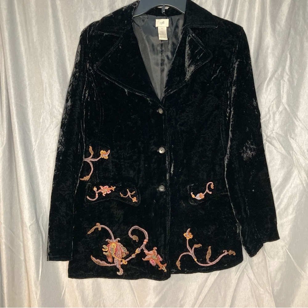 J. Jill brand Velvet Coat Jacket with Floral Embroidery Women’s Size XS